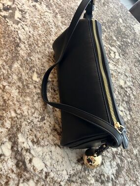 Mango Classic Black Bag with Gold Zip and Charm